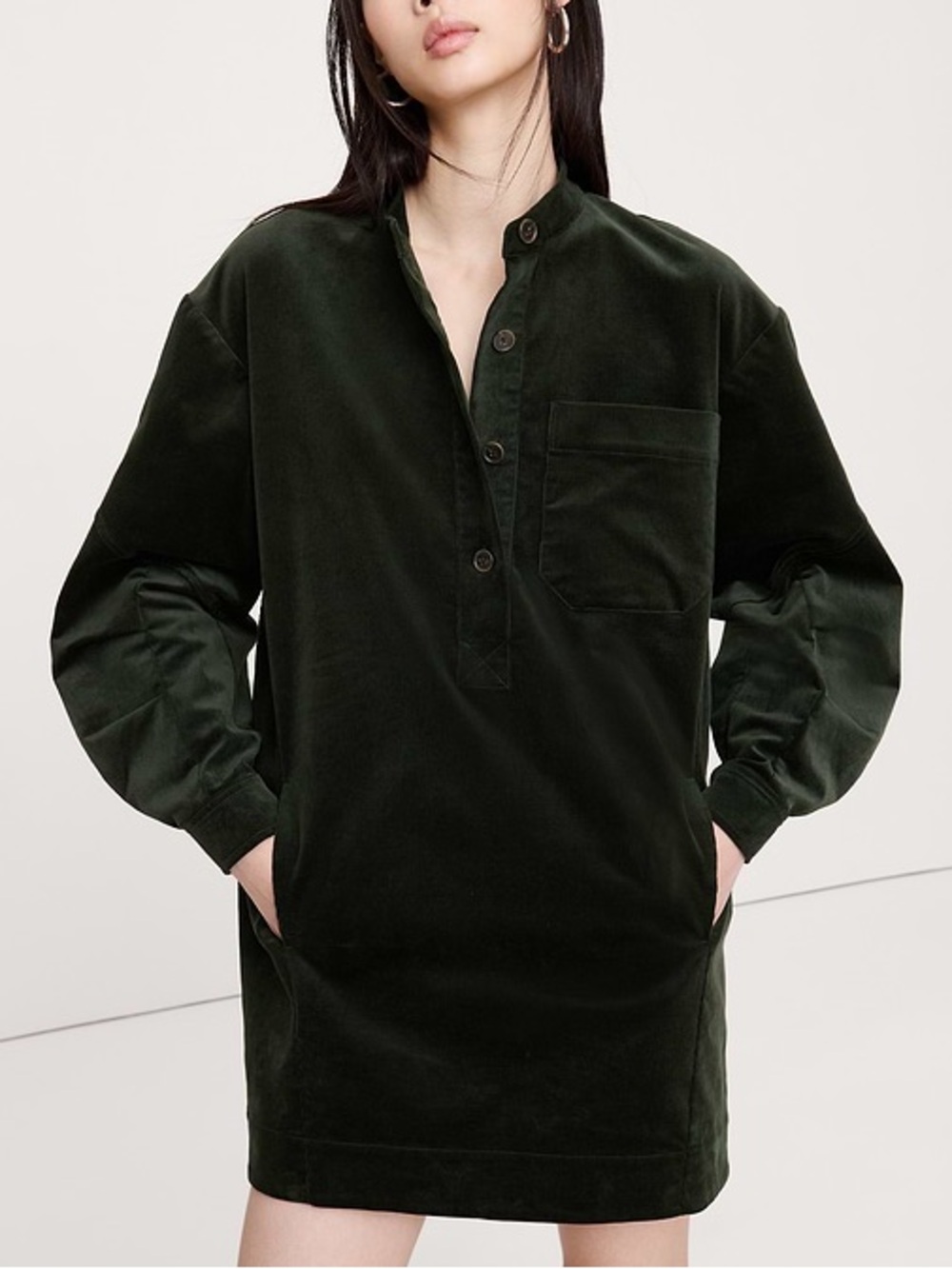 Banana Republic Corduroy popover shift dress Beyond The Pines Green Cotton NWT